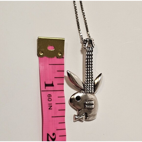 925K PLAYBOY BUNNY GUITAR PENDANT w BOX CHAIN 19" SOLID SILVER CRYSTAL EYE RARE! - Picture 10 of 14